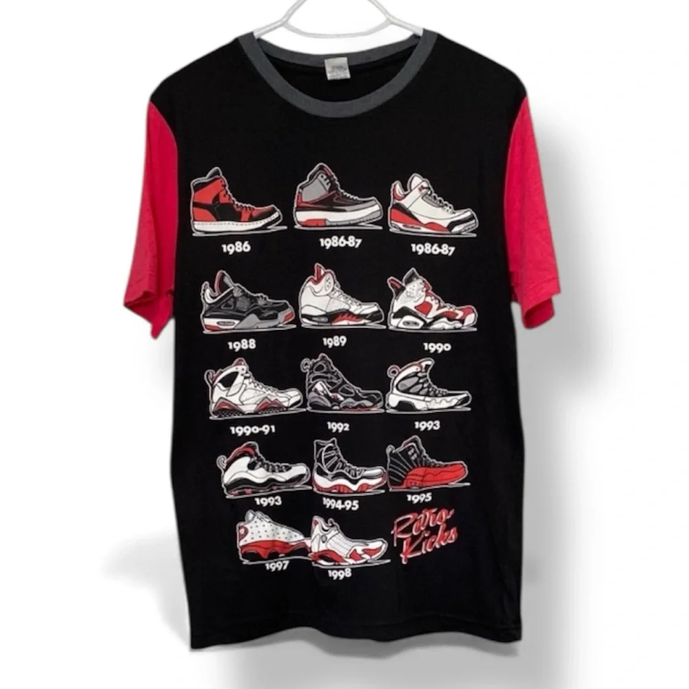 ❌SOLD❌🎁Streetwear Retro Kicks Black Red Evolution of Air Jordan Shoes Shirt New